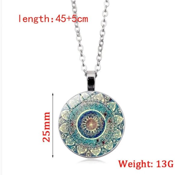 Jewelry Set Boho Blue Mandala Necklace Earrings & Bracelet Silver Tone - Picture 3 of 4